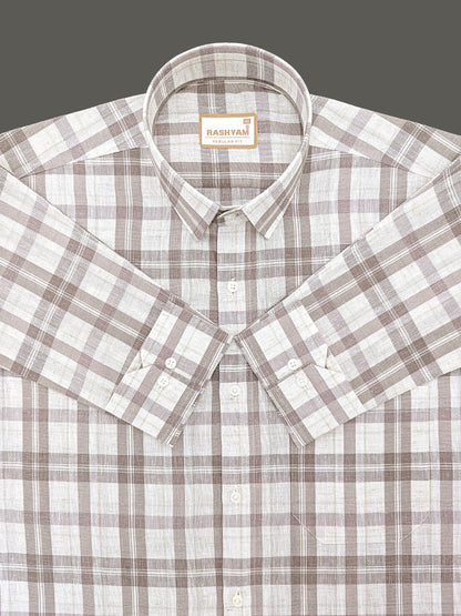 Premium Cotton Warm Beige with Dusty Brown Checks Shirt For Men