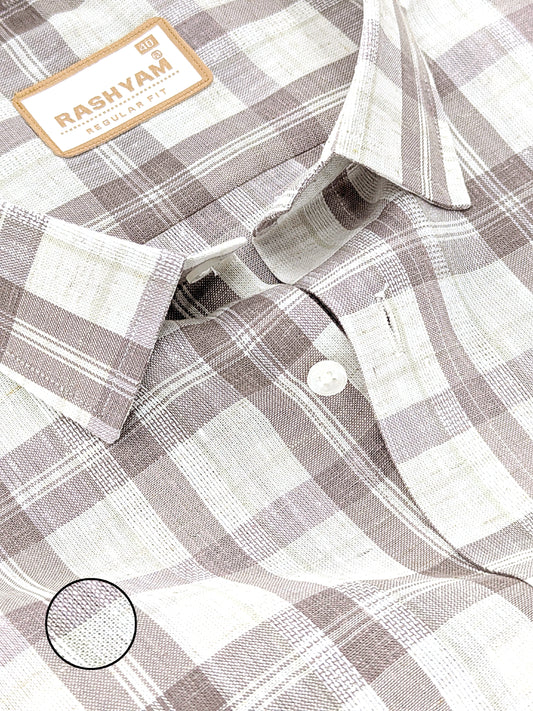 Premium Cotton Warm Beige with Dusty Brown Checks Shirt For Men