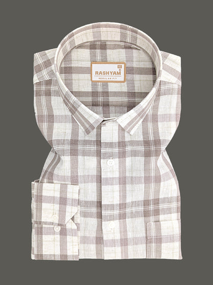 Premium Cotton Warm Beige with Dusty Brown Checks Shirt For Men