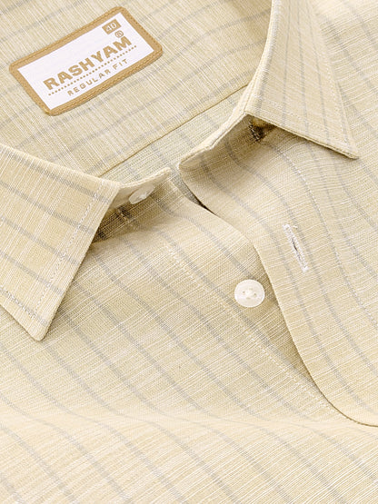 Premium Linen Cotton Light Grey Line On Khaki Shirt For Men