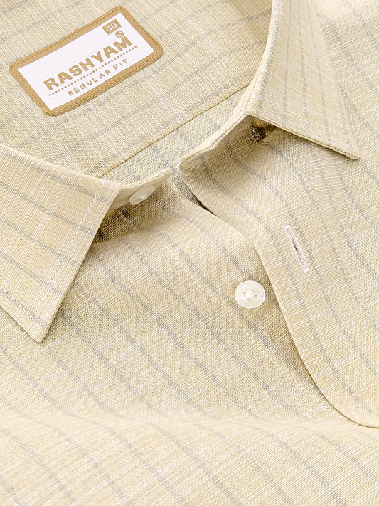 Premium Linen Cotton Light Grey Line On Khaki Shirt For Men