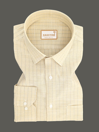 Premium Linen Cotton Light Grey Line On Khaki Shirt For Men