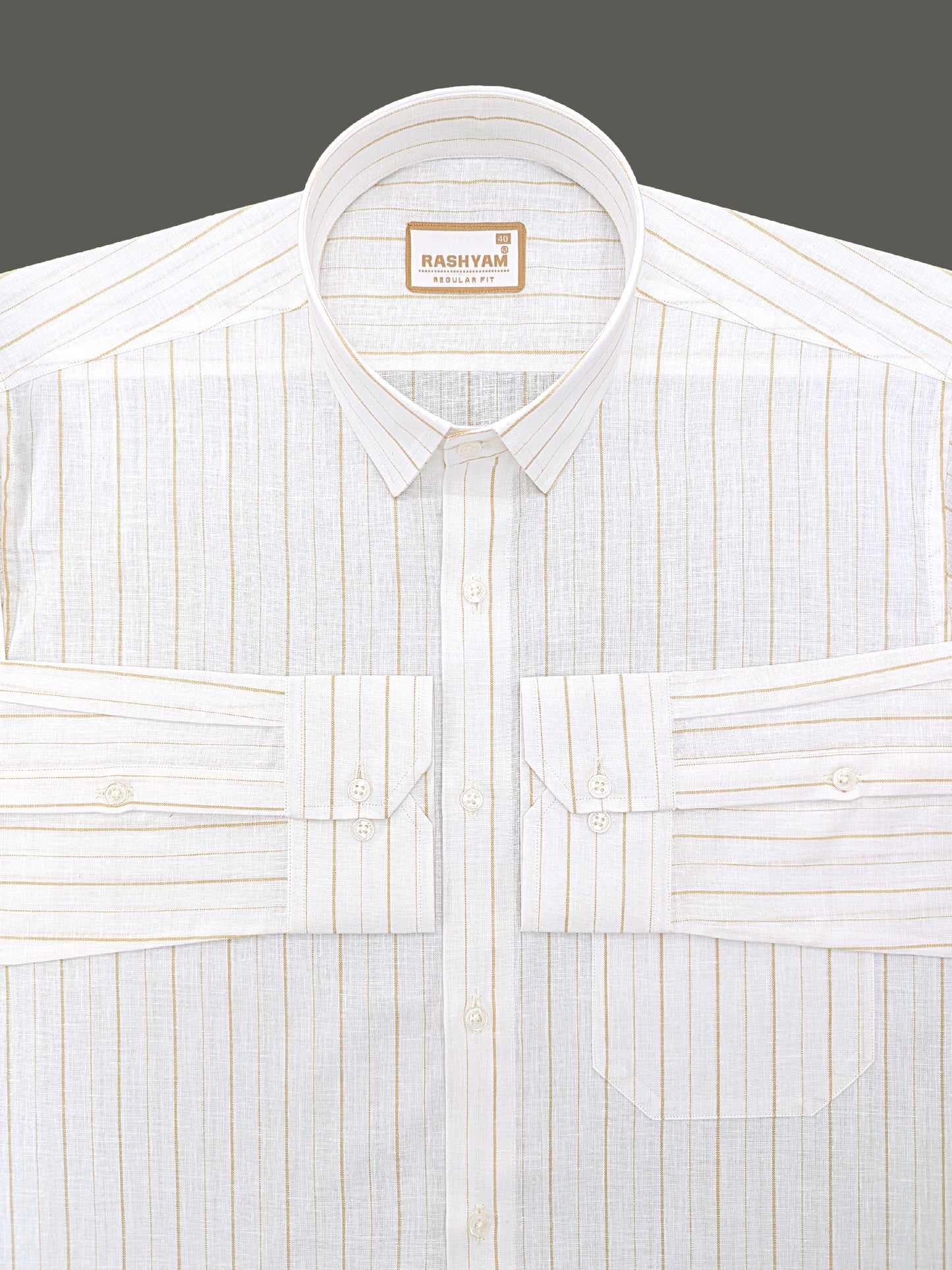 Premium Linen Cotton Browny Stripe On White Formal Shirt For Men