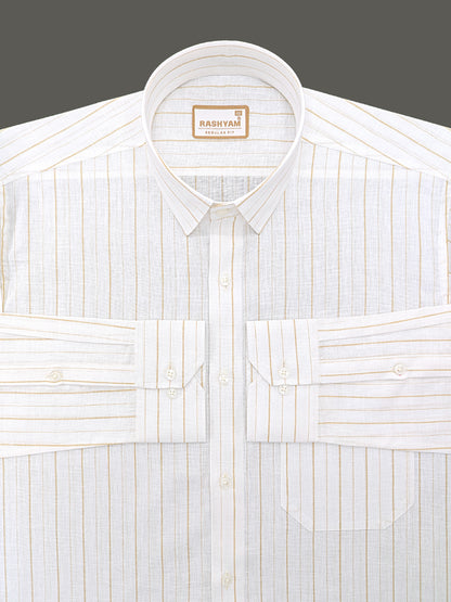 Premium Linen Cotton Browny Stripe On White Formal Shirt For Men