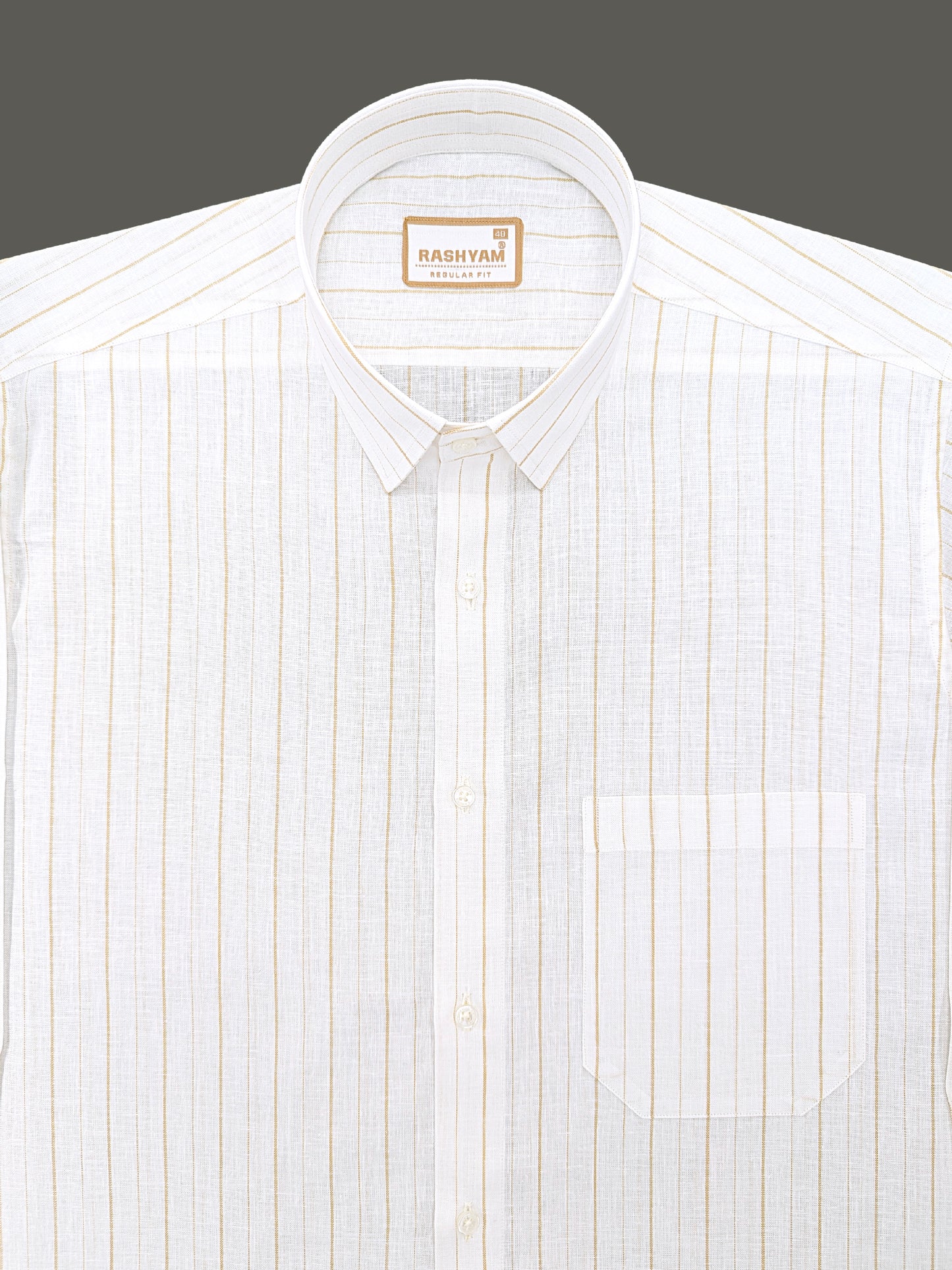 Premium Linen Cotton Browny Stripe On White Formal Shirt For Men