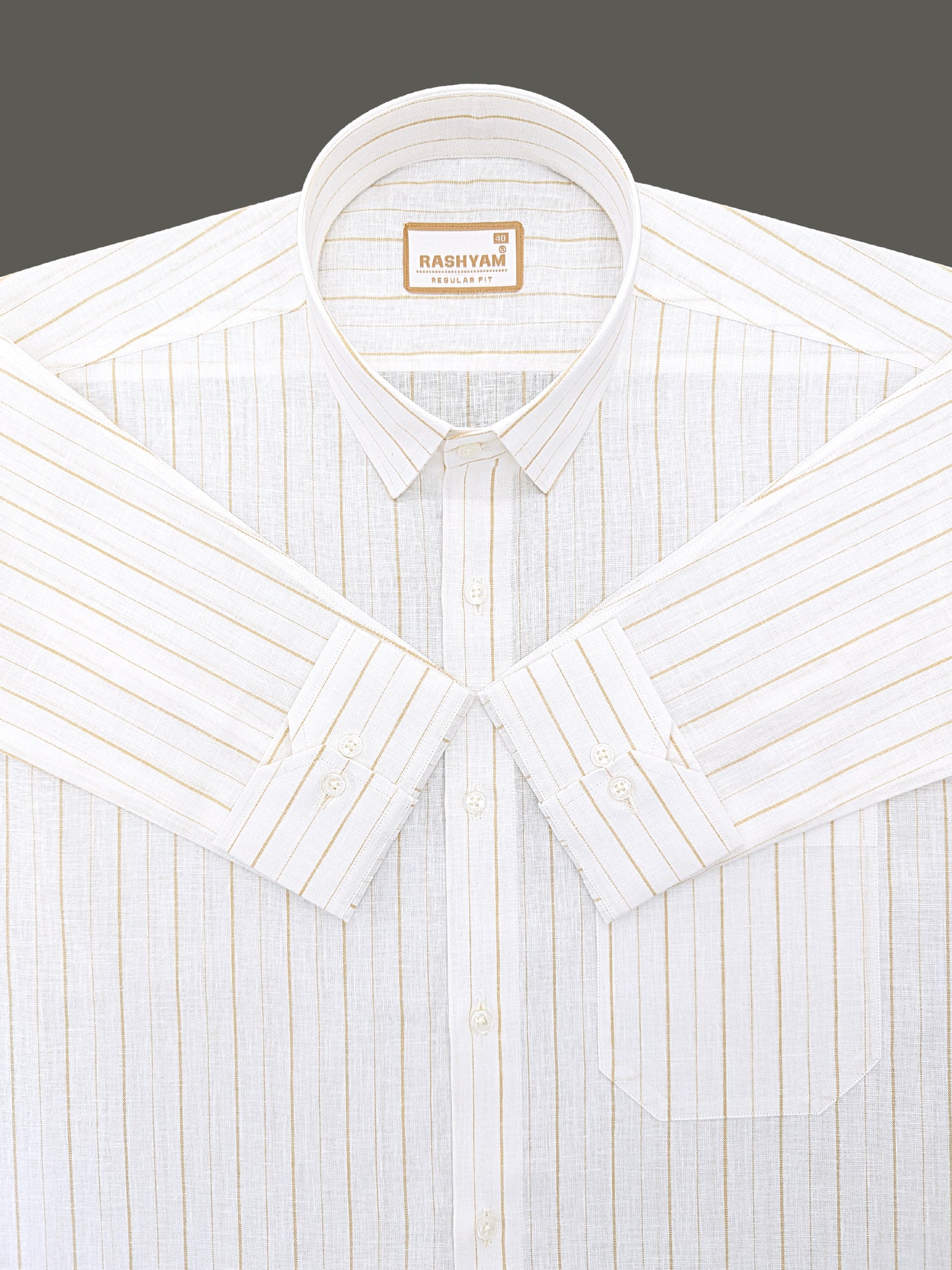 Premium Linen Cotton Browny Stripe On White Formal Shirt For Men