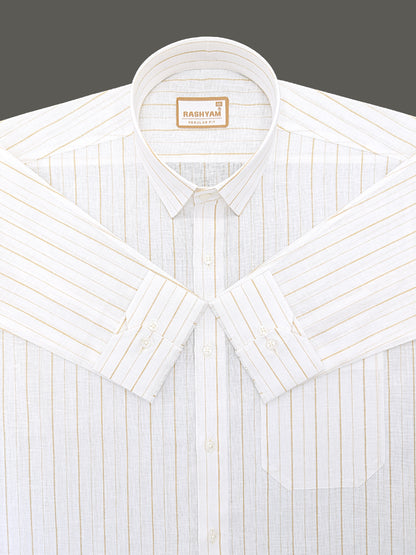 Premium Linen Cotton Browny Stripe On White Formal Shirt For Men