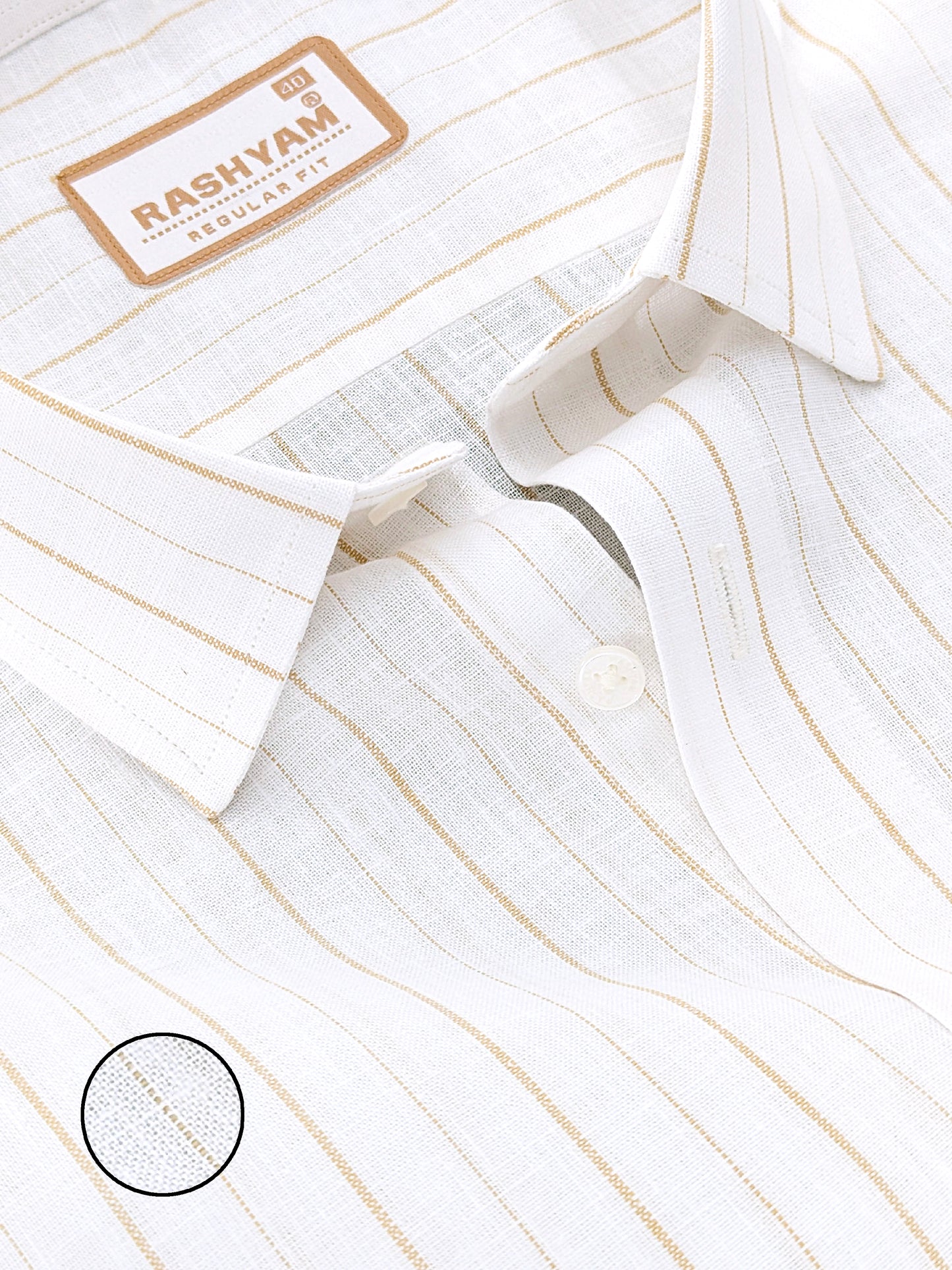 Premium Linen Cotton Browny Stripe On White Formal Shirt For Men