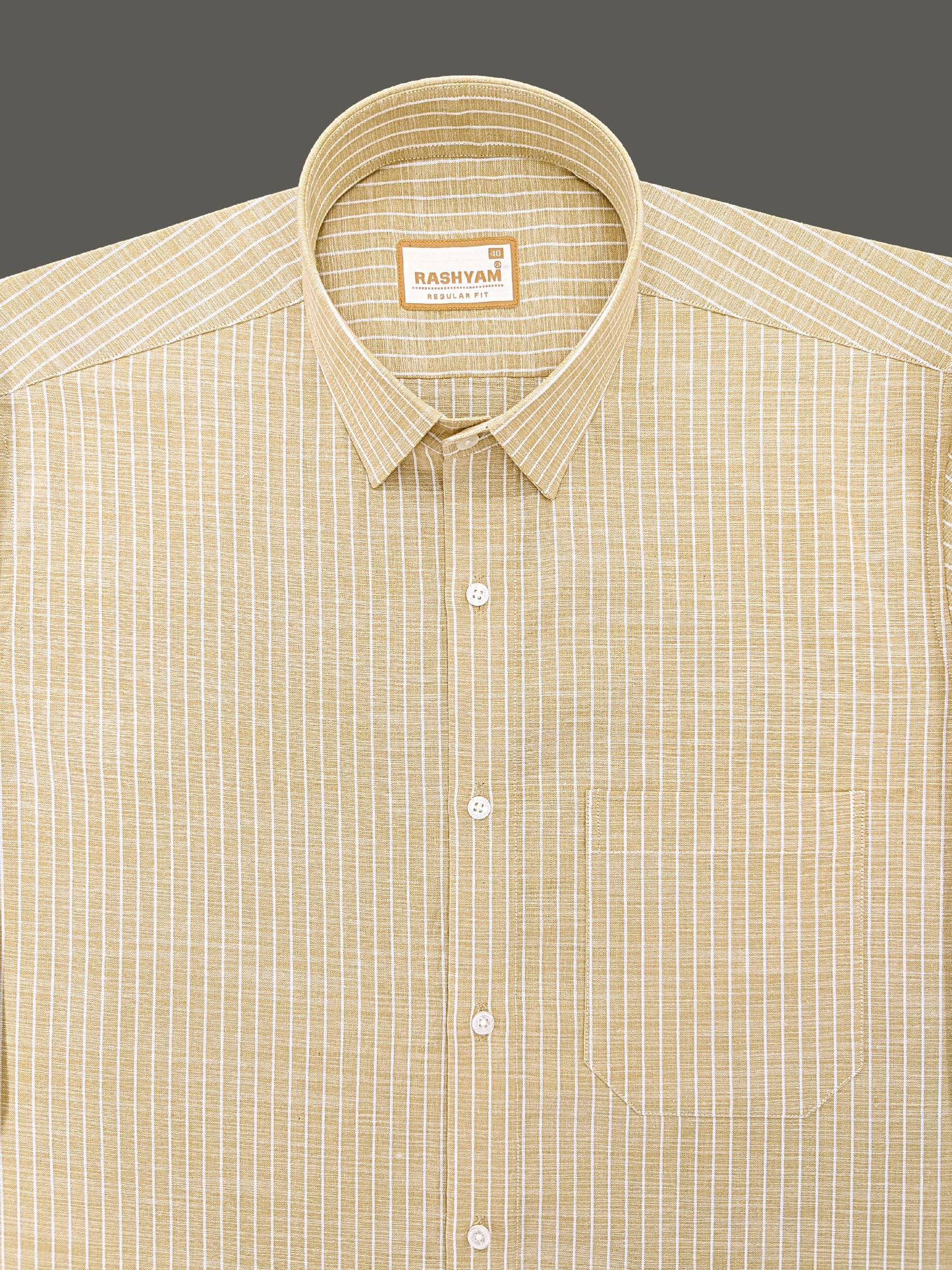 Premium Linen Cotton White Line on Tan Brown Formal Shirt For Men