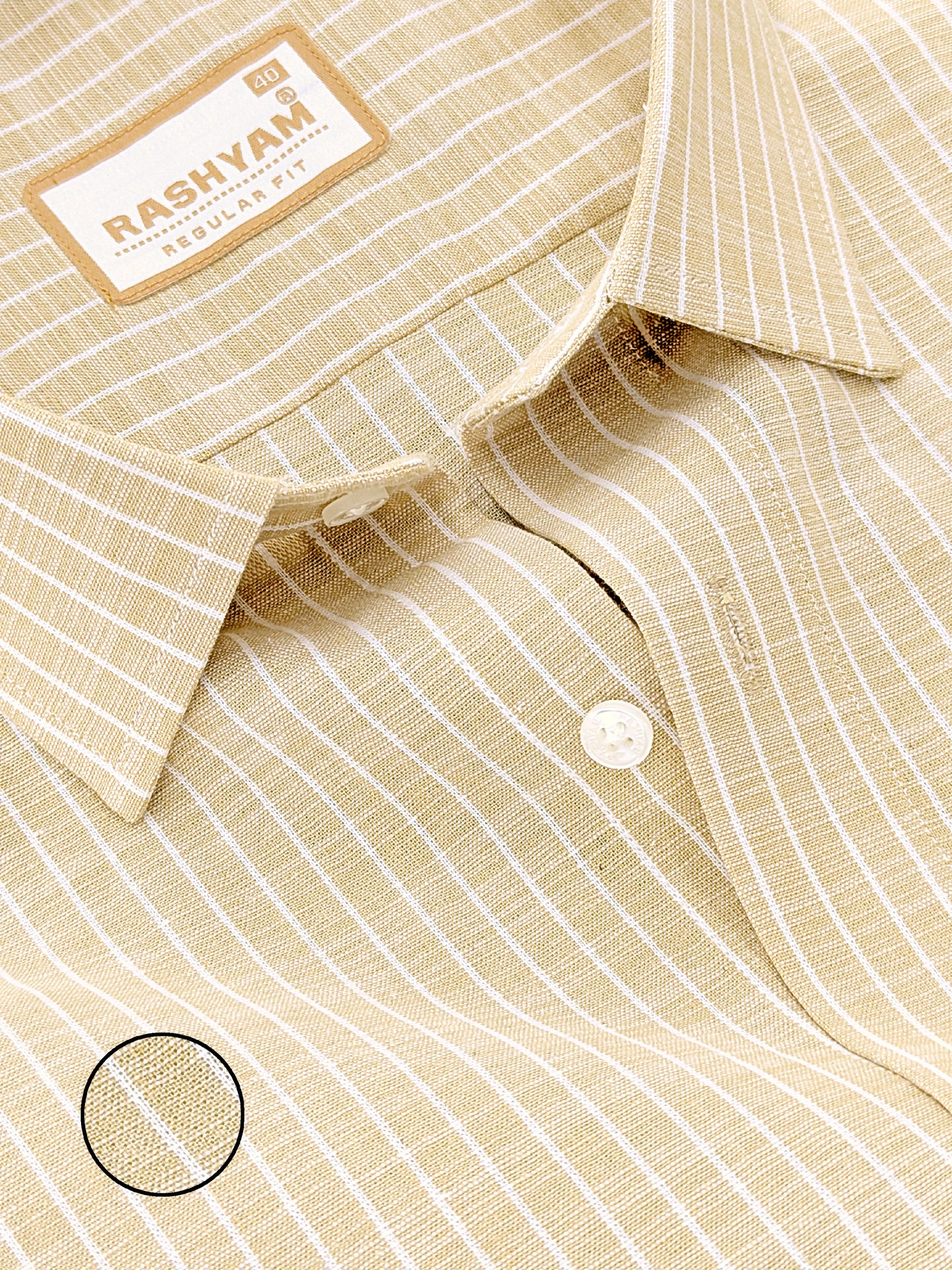 Premium Linen Cotton White Line on Tan Brown Formal Shirt For Men