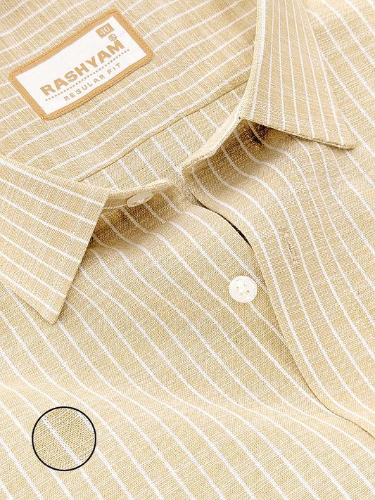 Premium Linen Cotton White Line on Tan Brown Formal Shirt For Men