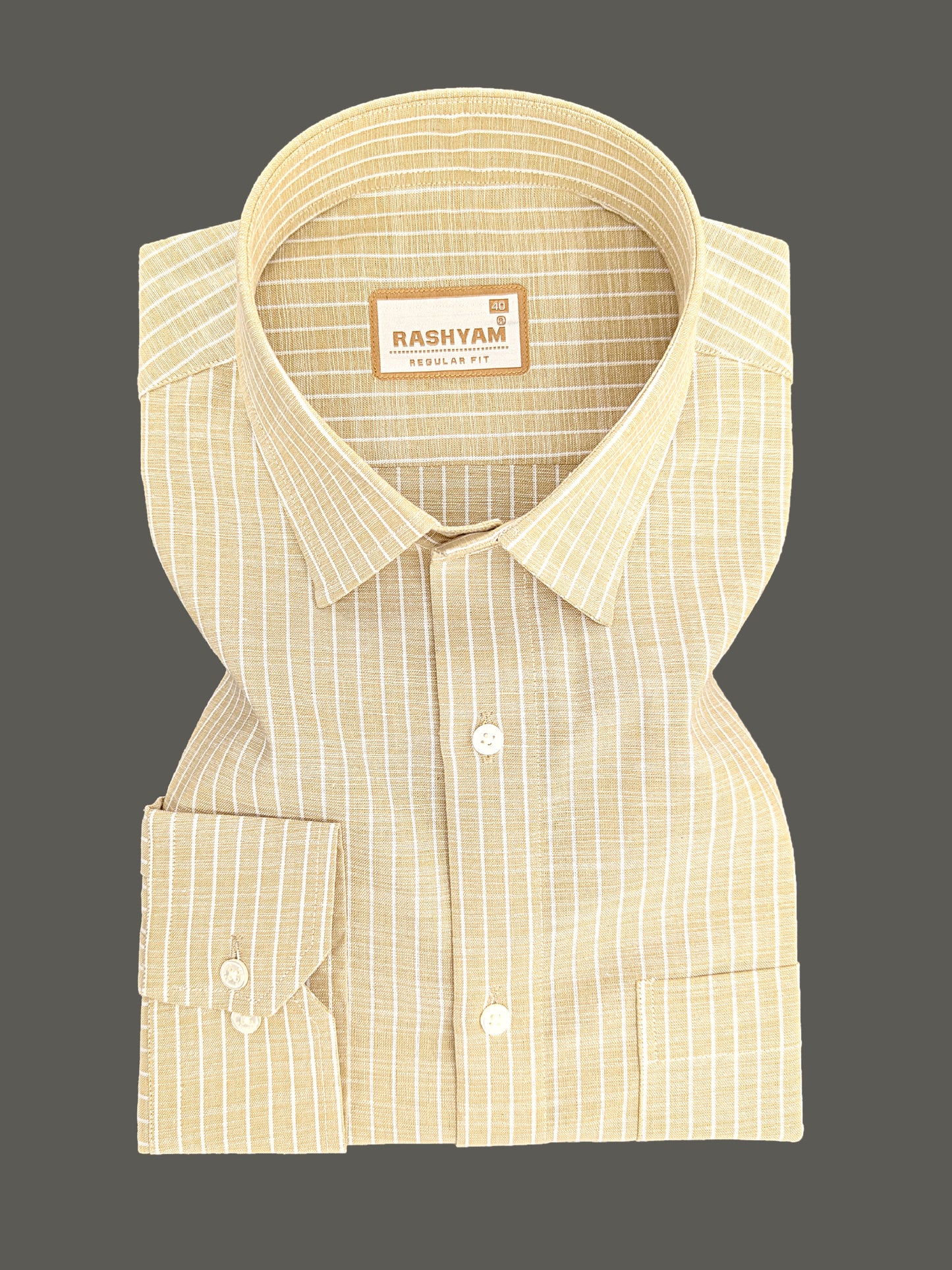 Premium Linen Cotton White Line on Tan Brown Formal Shirt For Men
