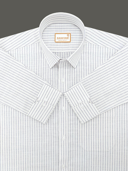 Premium Linen Cotton Greyish Broad Line On White Formal Shirt For Men
