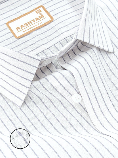 Premium Linen Cotton Greyish Broad Line On White Formal Shirt For Men