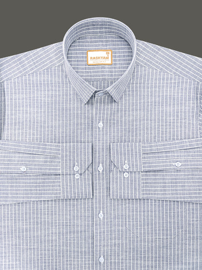Premium Linen Cotton White Line On Grey Formal Shirt For Men