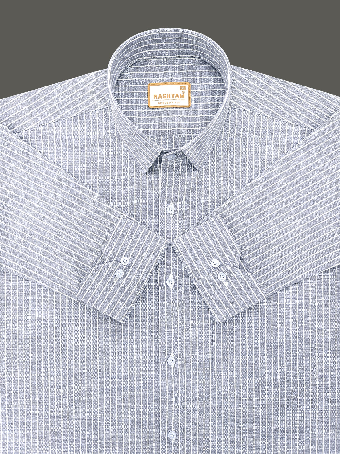 Premium Linen Cotton White Line On Grey Formal Shirt For Men