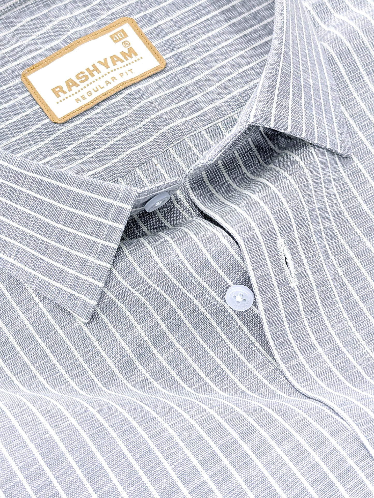 Premium Linen Cotton White Line On Grey Formal Shirt For Men