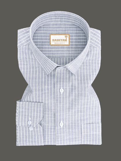 Premium Linen Cotton White Line On Grey Formal Shirt For Men