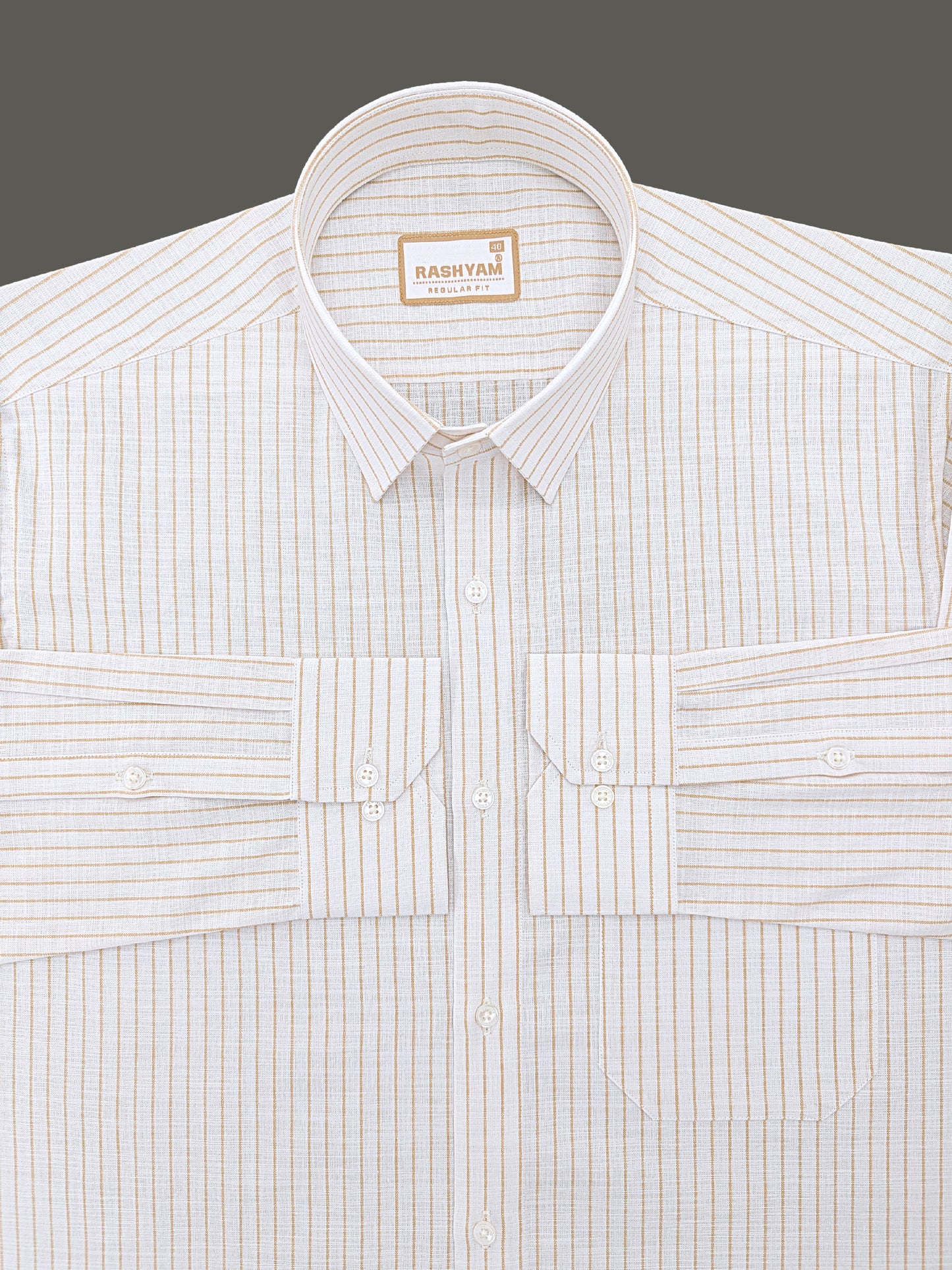 Premium Linen Cotton Brown Line On White Formal Shirt For Men