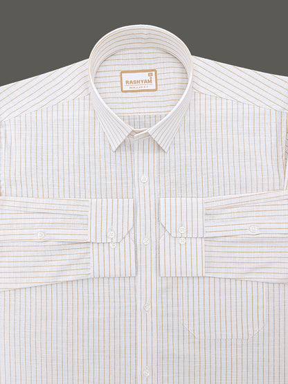 Premium Linen Cotton Brown Line On White Formal Shirt For Men