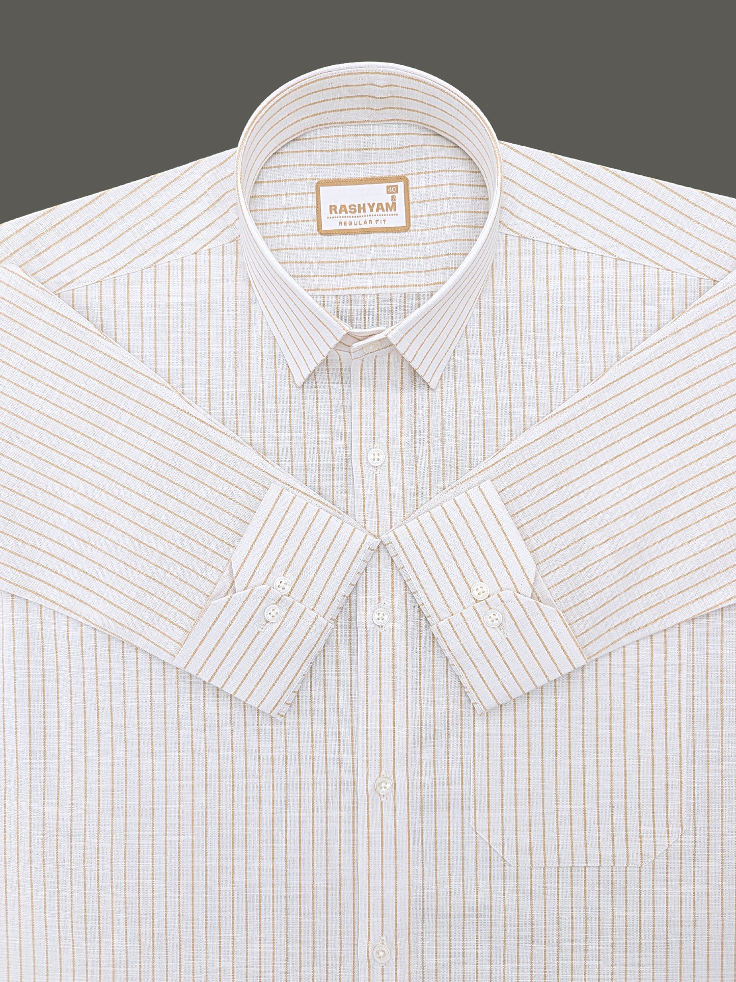 Premium Linen Cotton Brown Line On White Formal Shirt For Men