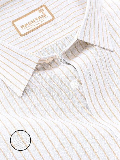 Premium Linen Cotton Brown Line On White Formal Shirt For Men