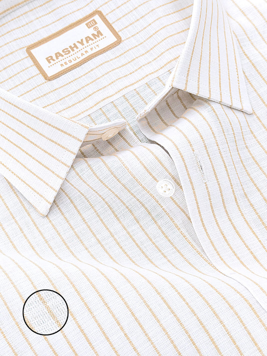 Premium Linen Cotton Brown Line On White Formal Shirt For Men