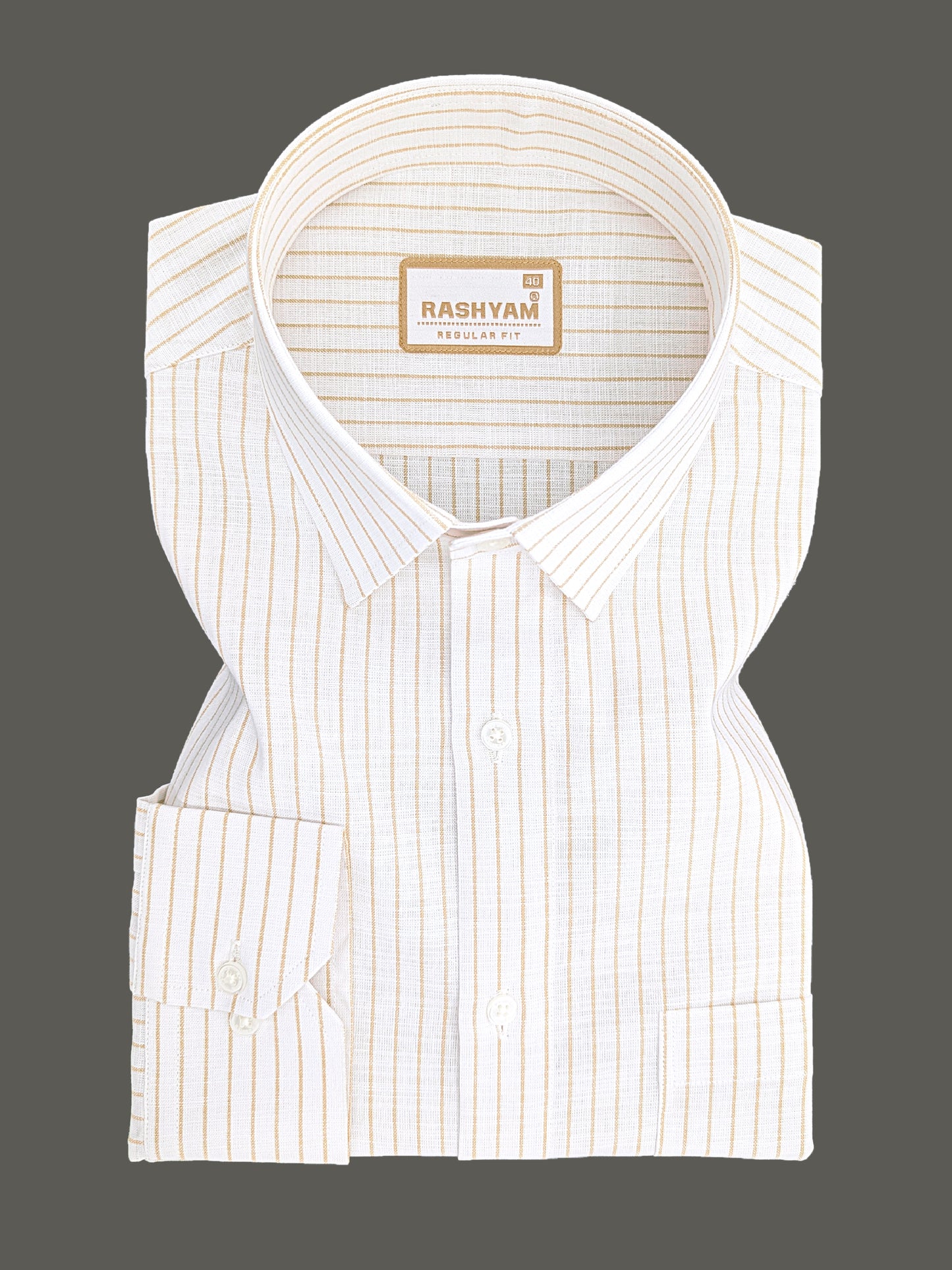 Premium Linen Cotton Brown Line On White Formal Shirt For Men