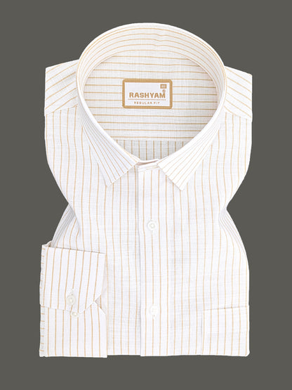 Premium Linen Cotton Brown Line On White Formal Shirt For Men