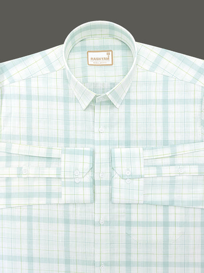 Vernazza Premium Linen Cotton Lime And Light Green Checks For men