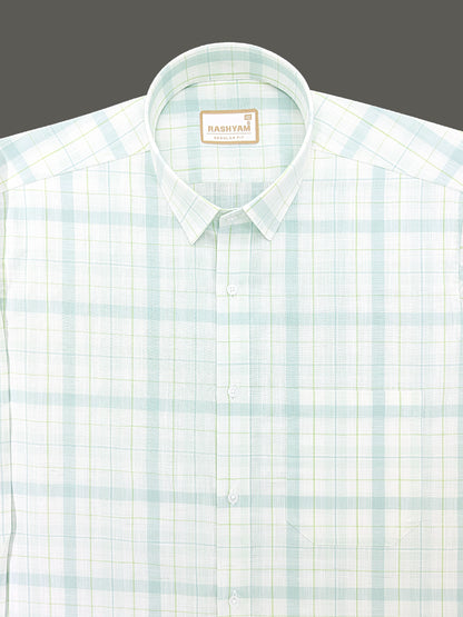 Vernazza Premium Linen Cotton Lime And Light Green Checks For men