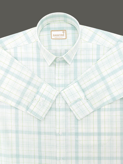 Vernazza Premium Linen Cotton Lime And Light Green Checks For men