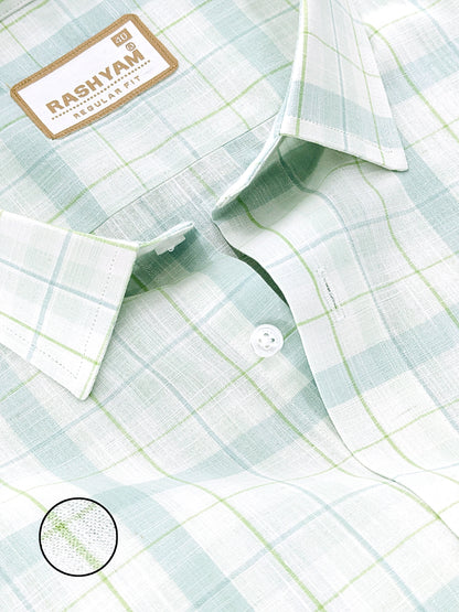 Vernazza Premium Linen Cotton Lime And Light Green Checks For men