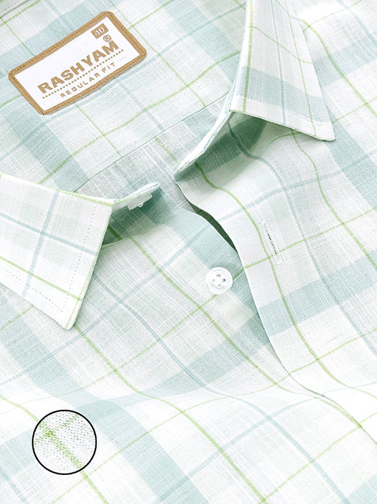Vernazza Premium Linen Cotton Lime And Light Green Checks For men