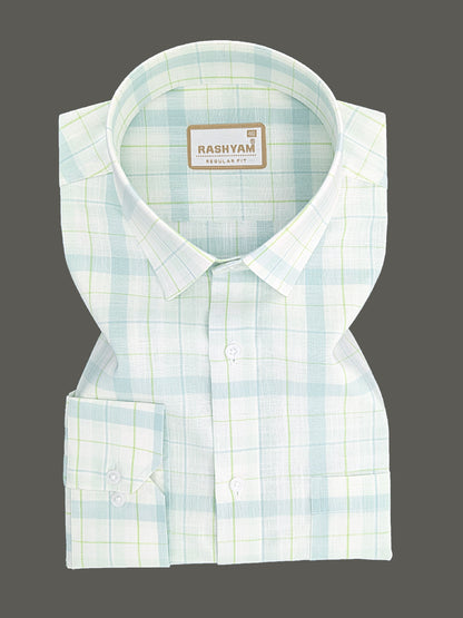 Vernazza Premium Linen Cotton Lime And Light Green Checks For men