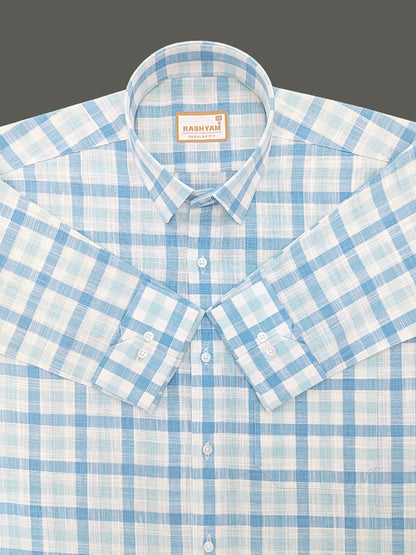 Vernazza Premium Linen Cotton Light blue and white Checks For men
