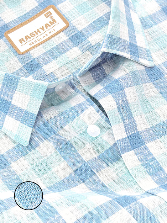 Vernazza Premium Linen Cotton Light blue and white Checks For men