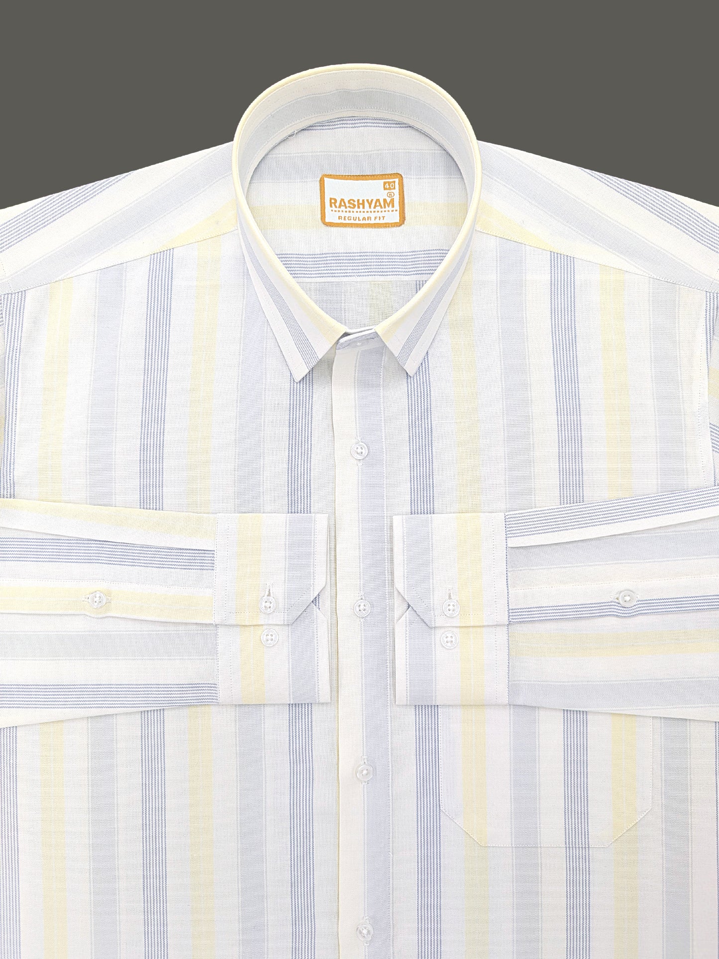 Manarola Premium Cotton Blue And Yellow Multi Line On White Formal Shirt
