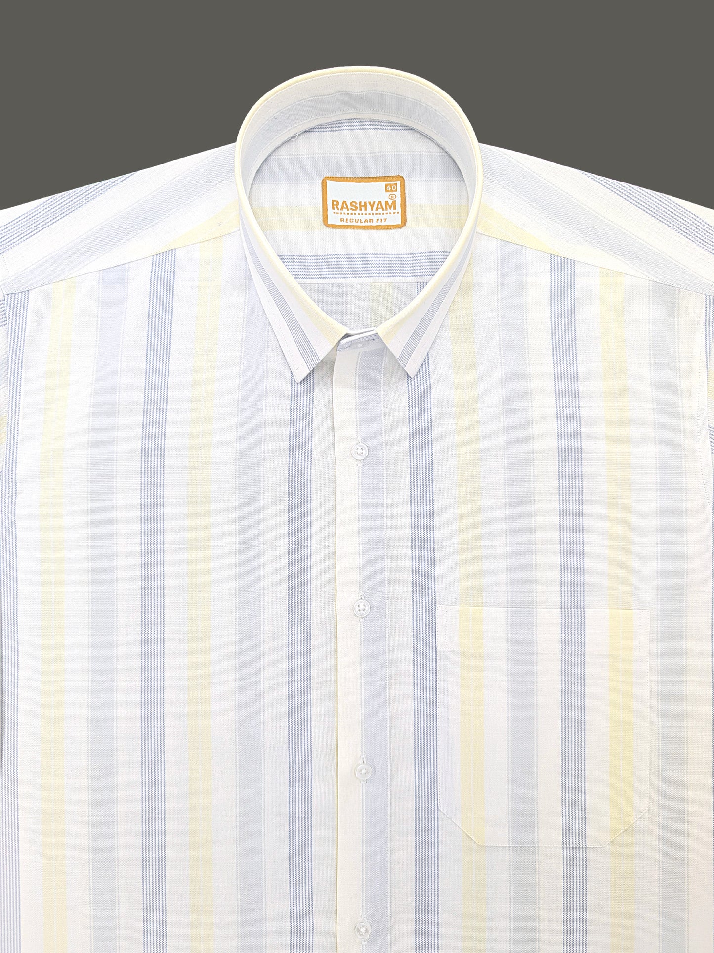 Manarola Premium Cotton Blue And Yellow Multi Line On White Formal Shirt