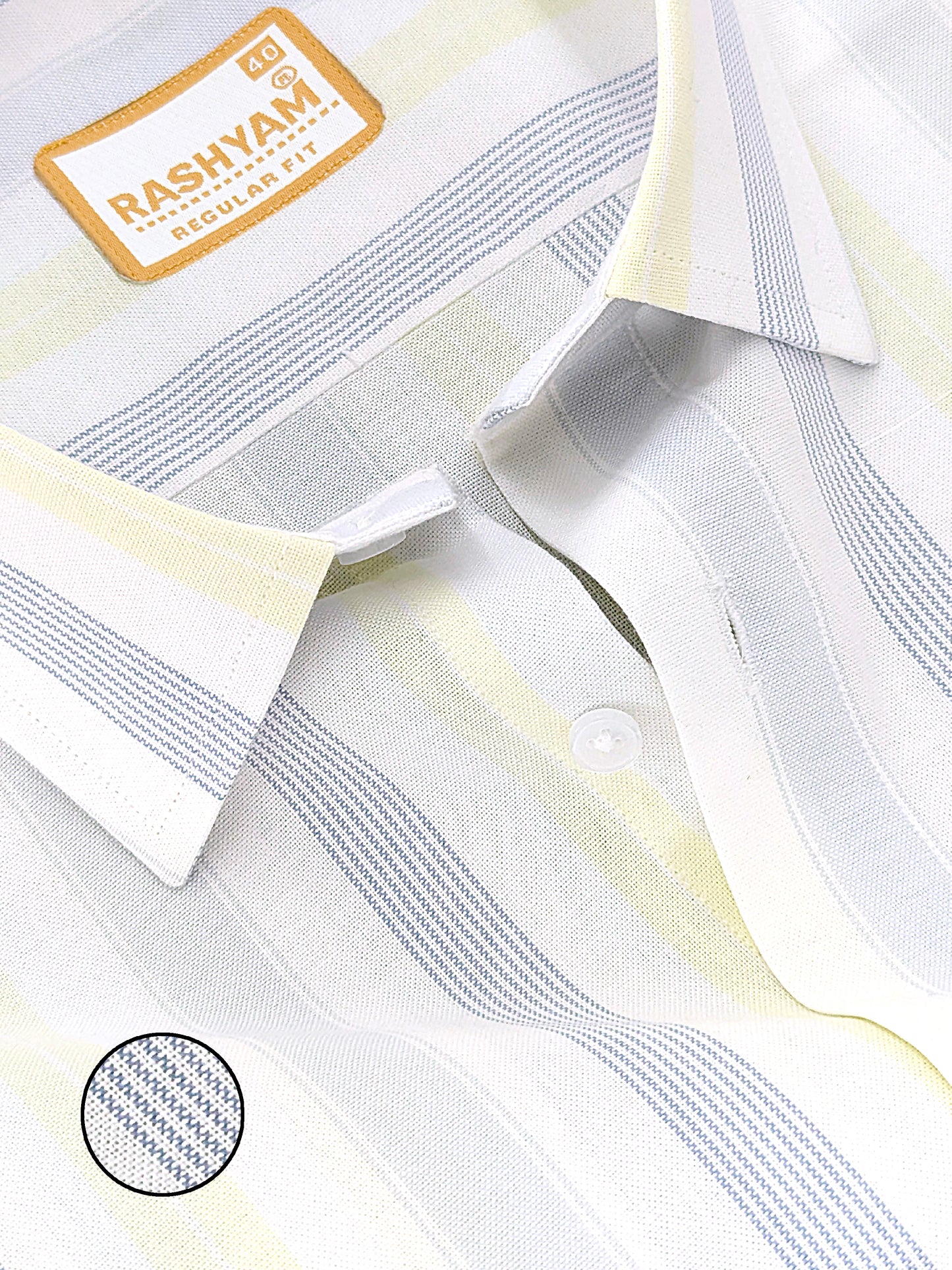 Manarola Premium Cotton Blue And Yellow Multi Line On White Formal Shirt