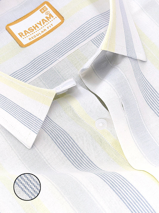 Manarola Premium Cotton Blue And Yellow Multi Line On White Formal Shirt