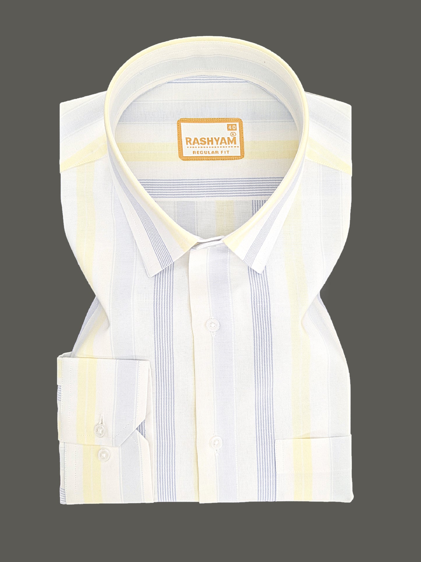Manarola Premium Cotton Blue And Yellow Multi Line On White Formal Shirt