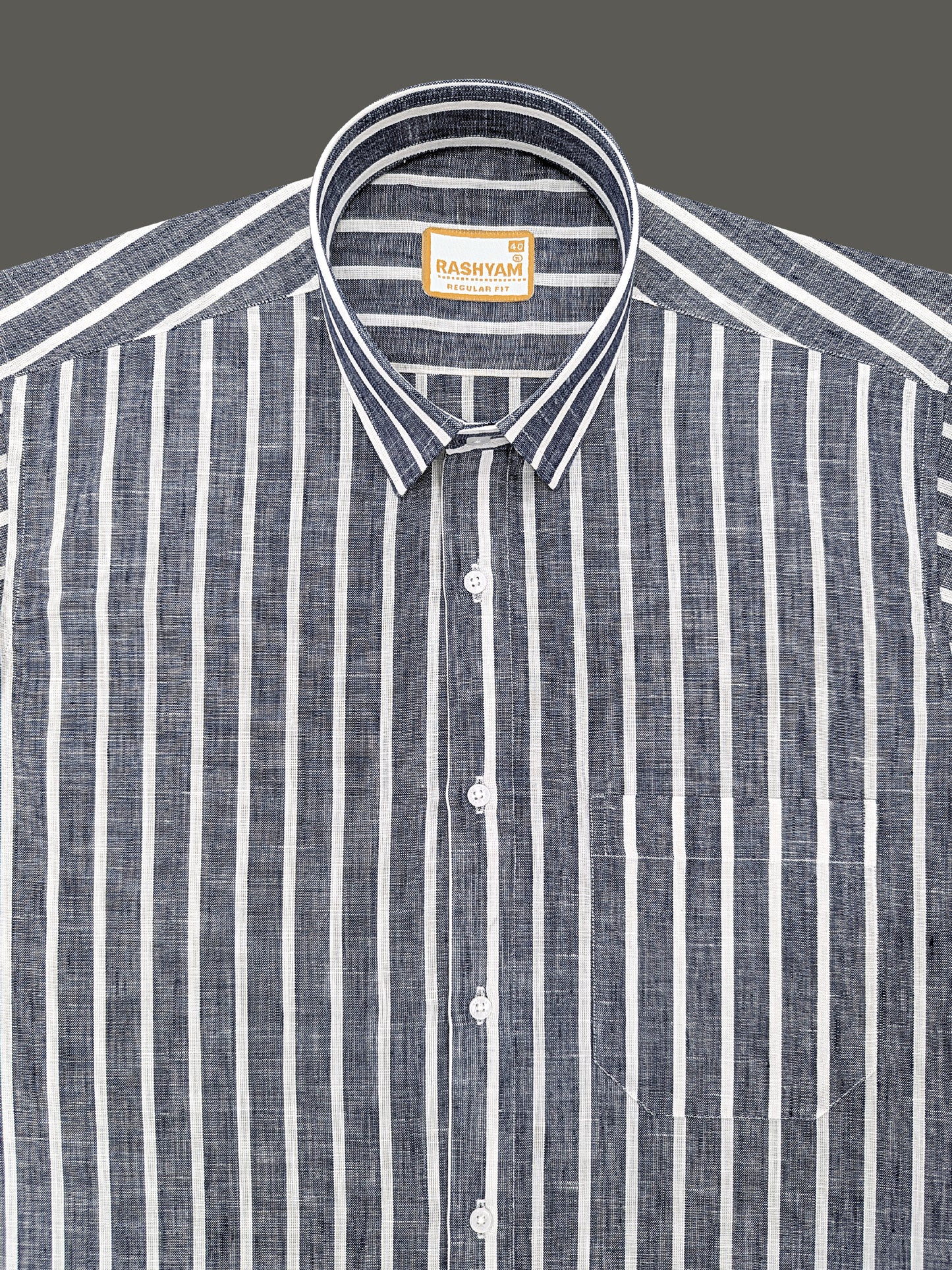 Manarola Premium Linen Cotton White Line On Navy Blue Formal Shirt For men