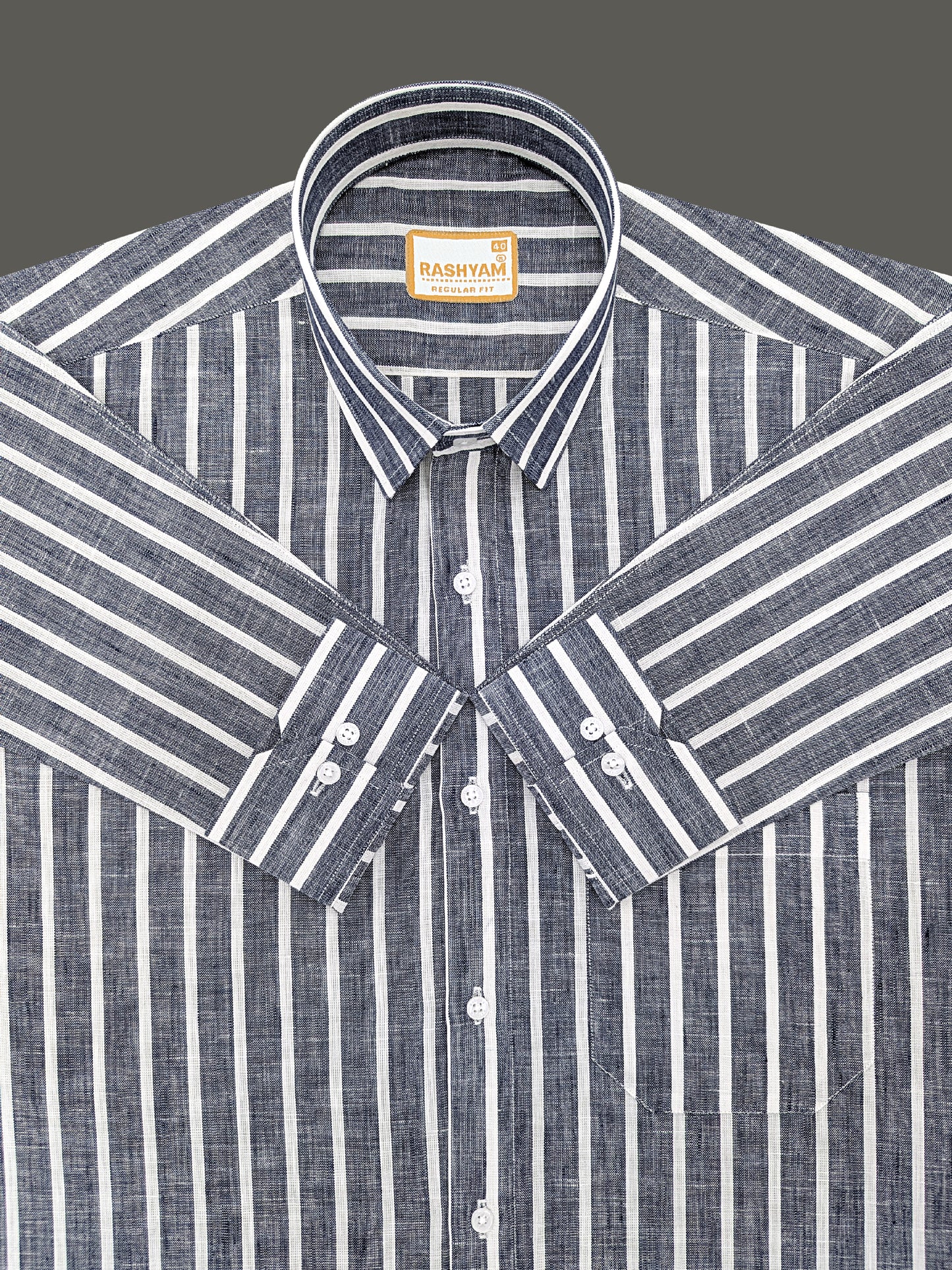 Manarola Premium Linen Cotton White Line On Navy Blue Formal Shirt For men