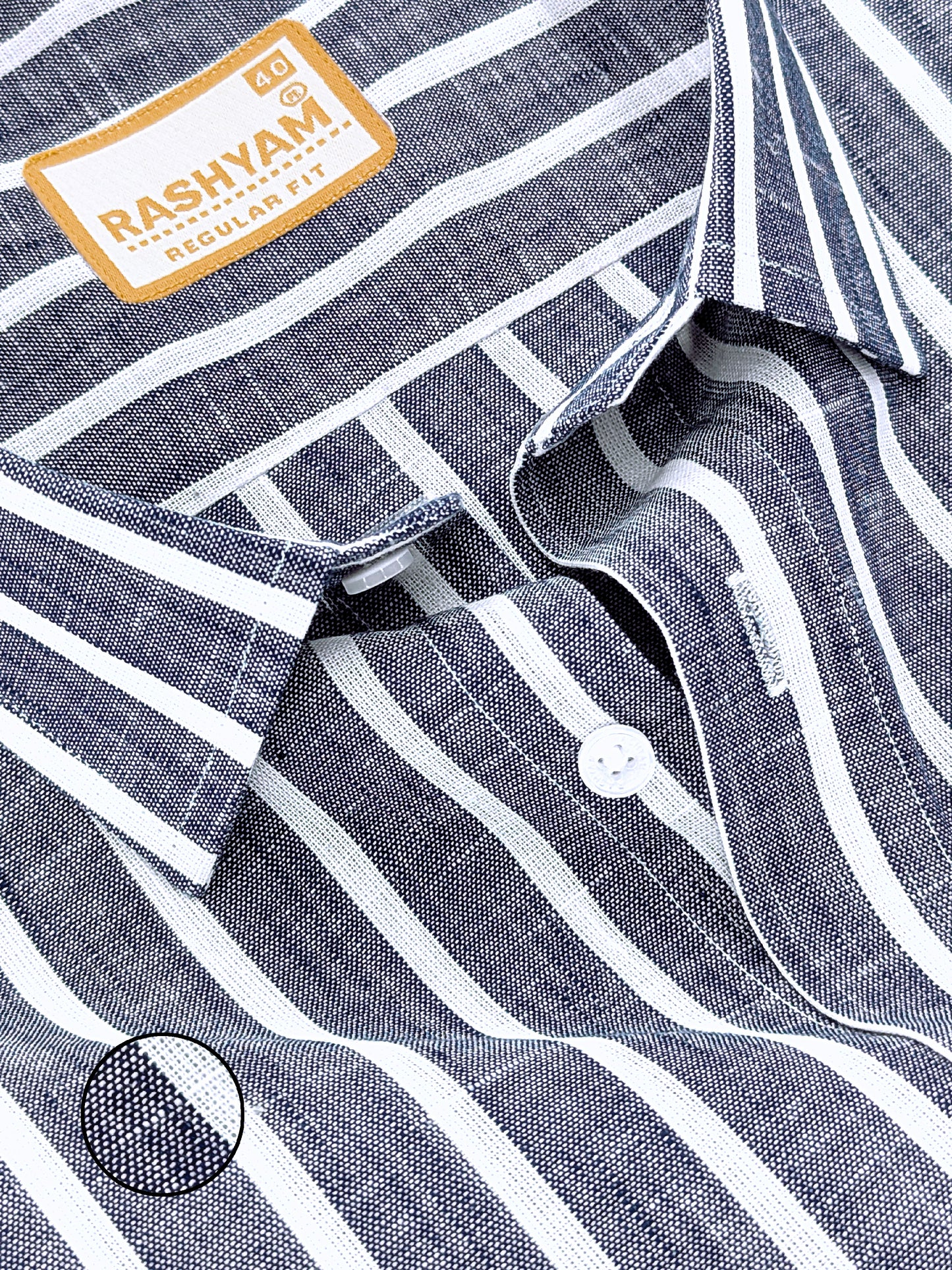 Manarola Premium Linen Cotton White Line On Navy Blue Formal Shirt For men