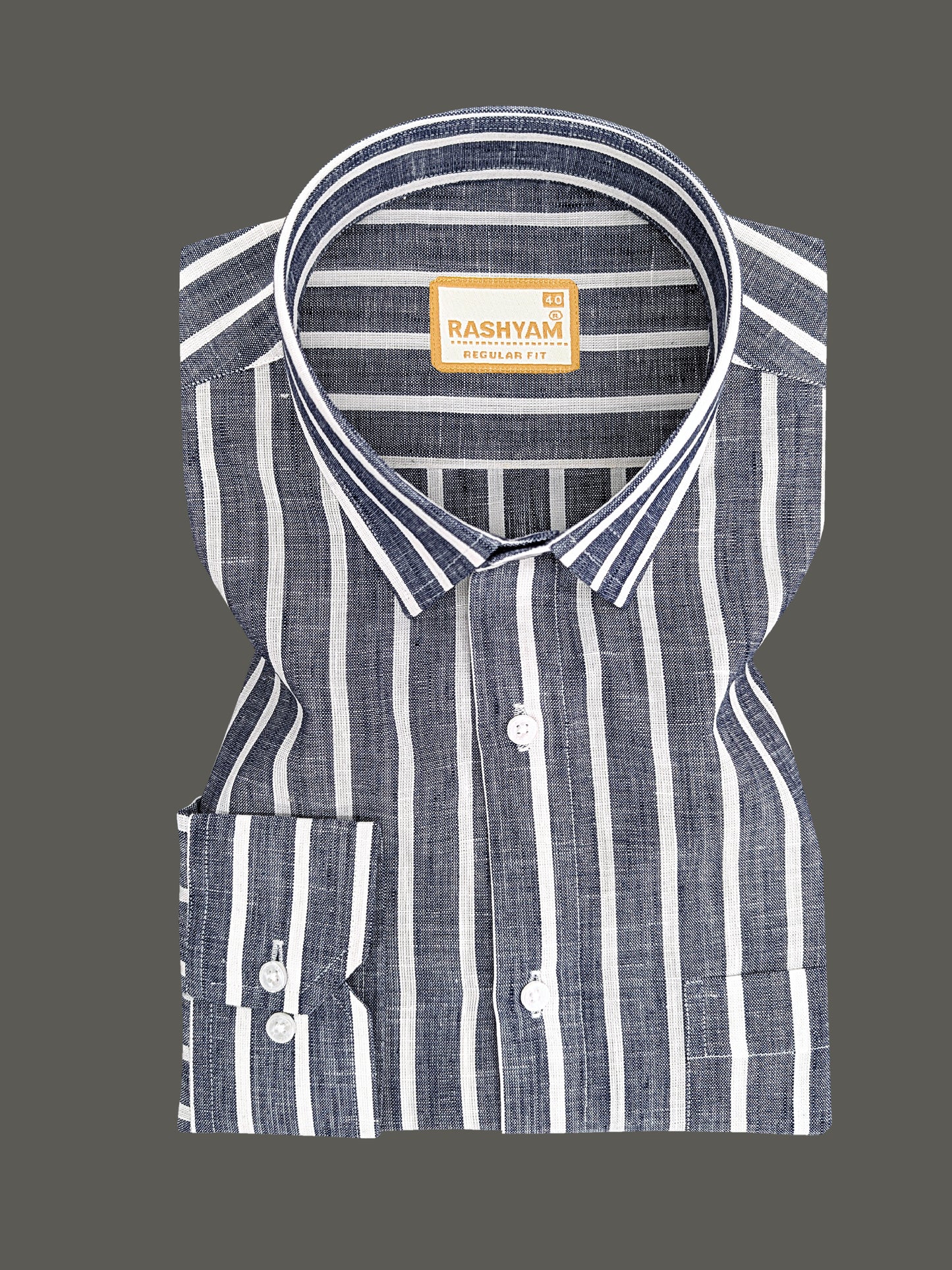 Manarola Premium Linen Cotton White Line On Navy Blue Formal Shirt For men
