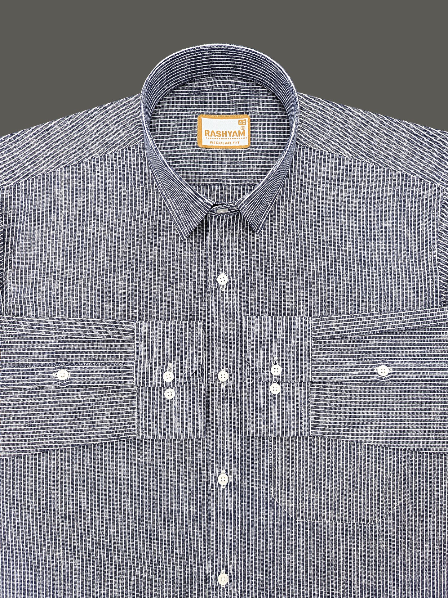 Premium Linen Cotton Multi White Line On Navy Blue Formal Shirt For men