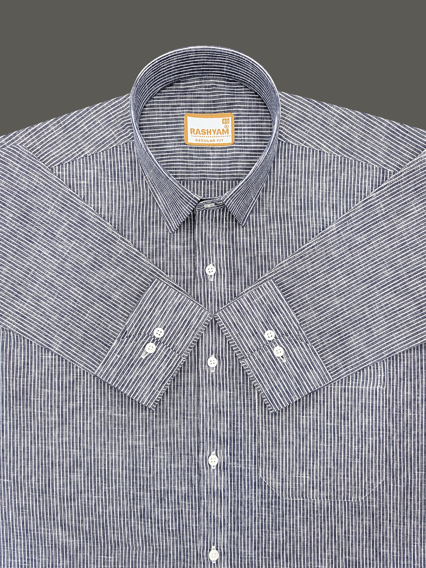 Premium Linen Cotton Multi White Line On Navy Blue Formal Shirt For men