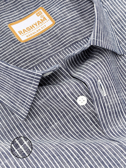 Premium Linen Cotton Multi White Line On Navy Blue Formal Shirt For men