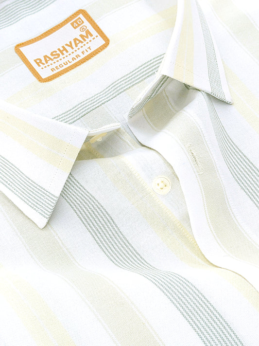 Montalcino Premium Cotton Yellow and Green Line On White Shirt